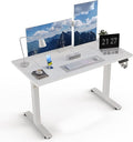 48 x 24 Electric Standing Desk Adjustable Height Sit Stand Desk with 3 Preset Heights &amp 2 Hook Electric Desk for Home Office Gaming White