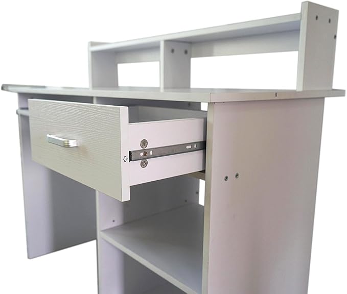 White Desks Workstations 110cm Office Desk Computer Workstations Computer Desk with Keyboard Tray Home Office Desks Writting Desk with Drawer 110 x 50 x 95cm L x W x H