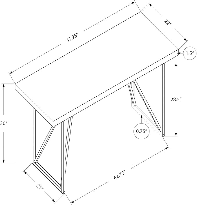 Pemberly Row Computer Desk Compact White Laminate Top Silver Metal Legs with Triangle Support Contemporary Writing Desk for Home Office Small Spaces Versatile Laptop Workstation
