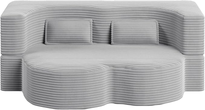Modern 2-in-1 Convertible Sofa Bed 78 Full Size Corduroy Floor Sofa with 2 Pillows Folding Mattress Sleeper for Living Room &amp Guest Room No Assembly Required