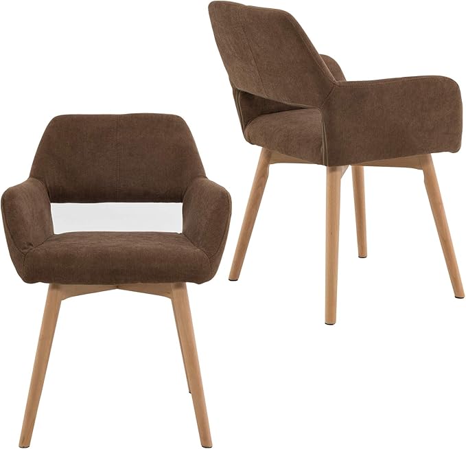 Mid Century Modern Dining Chairs Set of 6 &amp 4 &amp 2 Comfy Accent Chair Upholstered Kitchen Dining Living Room Chairs for Bedrooms Waiting Room Home Arm Desk Chair No Wheels (Brown 6)