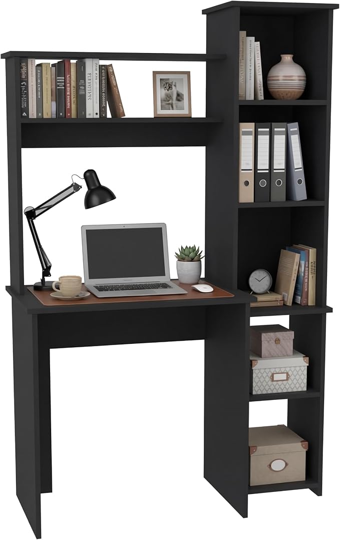 Tuhome Versalles Writing Desk with Two Superior Shelves Five Side Open Storage Compartments Space-Saving Modern Workstation Design for Studios and Offices Ideal for Organization Books