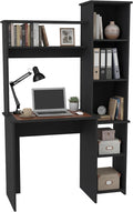 Tuhome Versalles Writing Desk with Two Superior Shelves Five Side Open Storage Compartments Space-Saving Modern Workstation Design for Studios and Offices Ideal for Organization Books