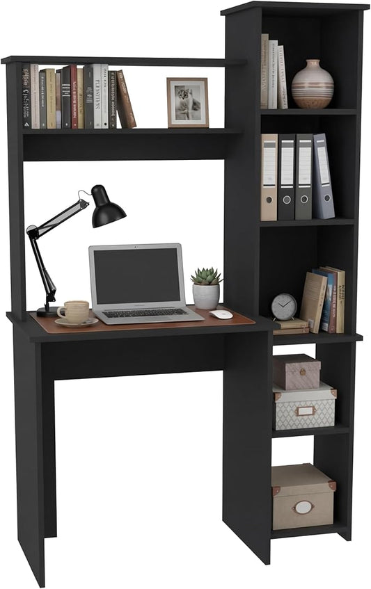 Tuhome Versalles Writing Desk with Two Superior Shelves Five Side Open Storage Compartments Space-Saving Modern Workstation Design for Studios and Offices Ideal for Organization Books