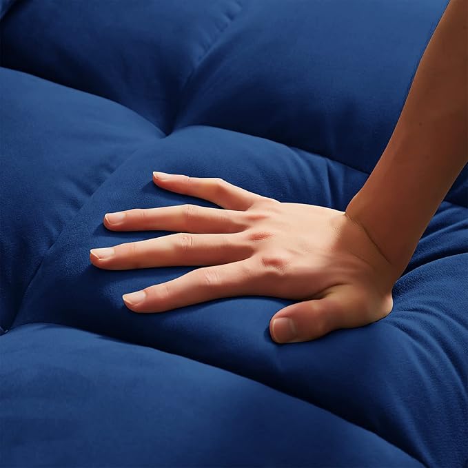 Sleeper Sofa Couch w/Pull Out Bed 55 Modern Velvet Convertible Sleeper Sofa Bed Small Love seat Sofa Bed with 2 Pillows &amp Side Pockets for Small Space Living Room Apartment Blue