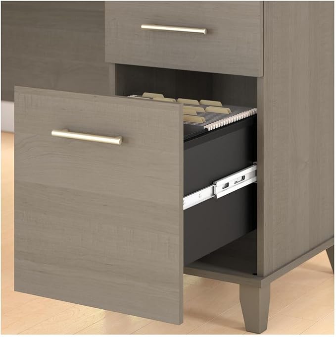 Bush Home Somerset 60W L Shaped Desk with Hutch in Ash Gray
