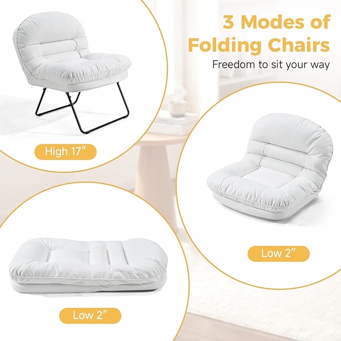 NEWBULIG Floor Chair Adjustable Space Saving Accent Chair for Living Room &amp Bedroom Comfy Reading &amp Meditation Chair Compact Foldable Design for Easy Storage Modern Faux Leather Cream