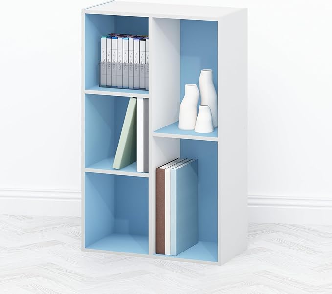 Furinno TOMI TV Stand 5-Cube Entertainment Center with Open Shelf Reversible TV Console for Living Room Bedroom Home Office Light Blue