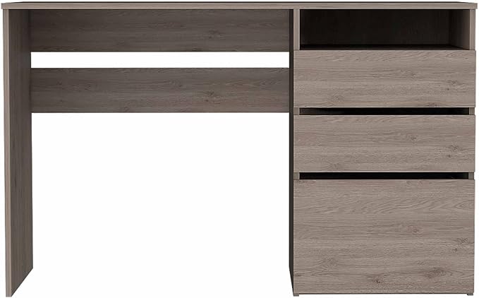 Kaimei Light Grey Computer Desk 3-Drawer Desk with Shelf Modern Home Office Desk for Small Spaces