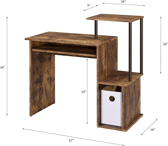 Rectangular Weathered Oak &amp Black Finish Computer Desk with Storage - 16x37x34 Inch Modern Desk for Living Room Home Office and Study