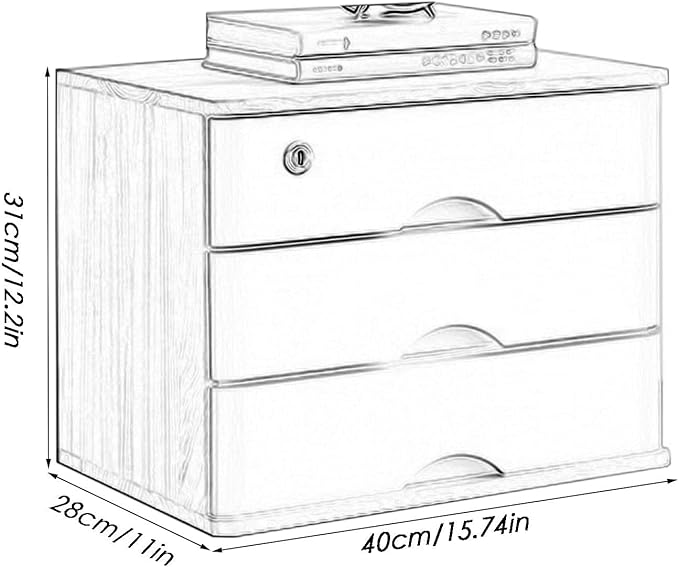Flat File Cabinet Storage Desktop Drawer Cabinet Rustic Dresser Wooden Desktop Storage Box with Lockable Drawers Office Supplies A4/Receipt File Organizer Solid Wood Storage Box(B3 drawer)