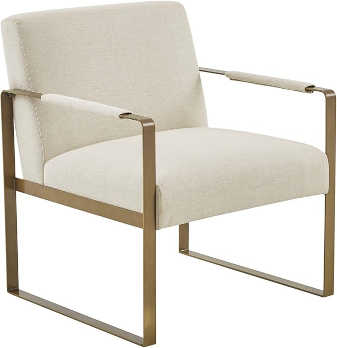Martha Stewart Upholsterd Accent Chair Living Room Furniture - Modern Design Comfortable Foam Seat Cushion Bedroom Lounge Sophisticated Finished Sturdy Frame Cream/Gold 28.5 W x 29 D x 32.5 H