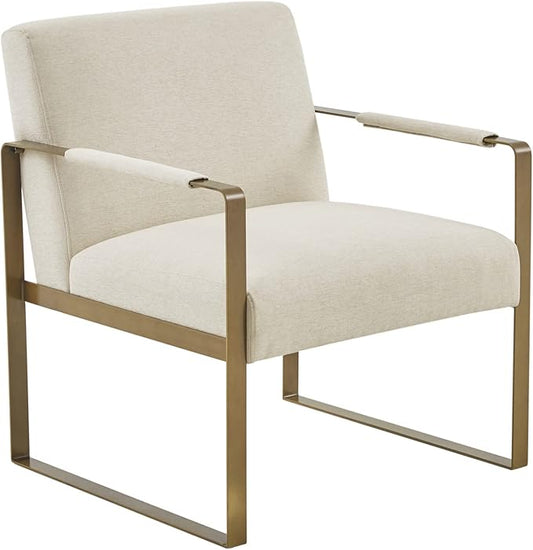 Martha Stewart Upholsterd Accent Chair Living Room Furniture - Modern Design Comfortable Foam Seat Cushion Bedroom Lounge Sophisticated Finished Sturdy Frame Cream/Gold 28.5 W x 29 D x 32.5 H
