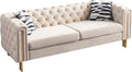 Dolonm Modern Velvet Sofa for Living Room 84 Inches Long Upholstered Sofa Couch with High Armrest and Metal Legs Decor Furniture for Bedroom Office (Cream)