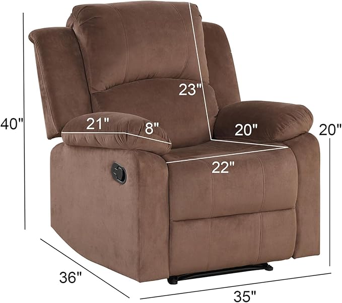 EBELLO Classic Recliner Manual Chair with Soft Padded Headrest and Armrest Overstuffed Recliner Single Sofa Chair for Living Room Bedroom Brown
