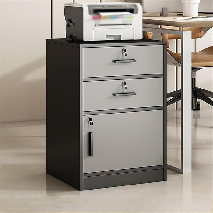 File Cabinet Office Filing Cabinet with One DoorFiling Cabinet with LockMulti-Layer Storage Under Desk Storage(Color:Black)