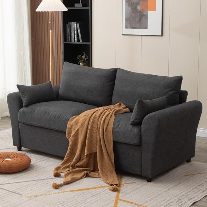 Panana Loveseat Sofa 2 Seater and 3 Seater Modern Couch Fabric Couch with Under Storage Seat CushionTrack Armrest Comfy Couches for Small Spaces Living Room (Dark Gray Linen Fabric 3 Seater)