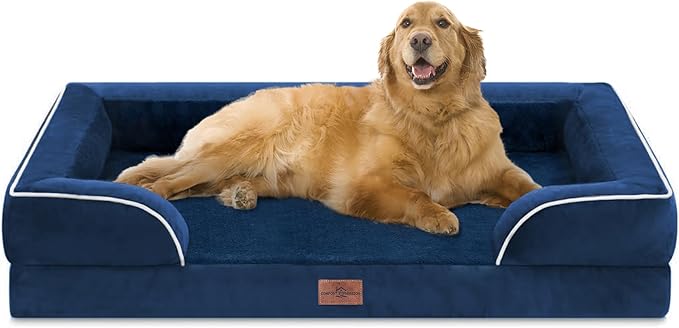 Comfort Expression Orthopedic Dog Bed for Extra Large Dogs 42x30 Inch Waterproof Egg Crate Foam XL Pet Bed with Removable Bolsters Dog Couch with Washable Cover &amp Non-Slip Bottom Navy Blue