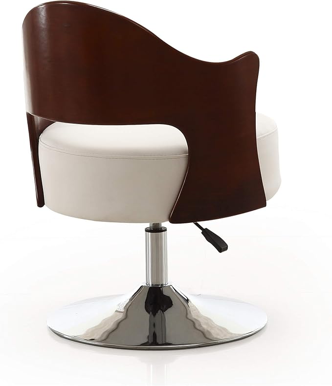 Manhattan Comfort Bopper Mid Century Modern Faux Leather Adjustable Swivel Accent Chair with Polished Chrome Base Set of 1 White