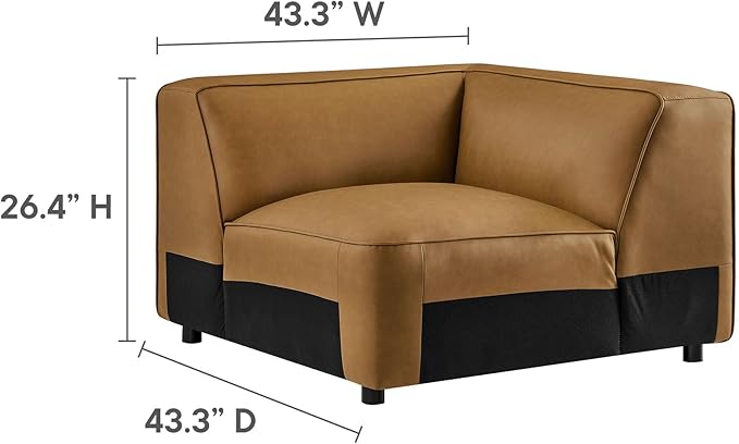 Modway Auren Vegan Leather Corner Modular Chair in Camel - Mid Century Modern Faux Leather Corner Sectional Couch - Living Room Armless PU Leather Single Sofa Chair