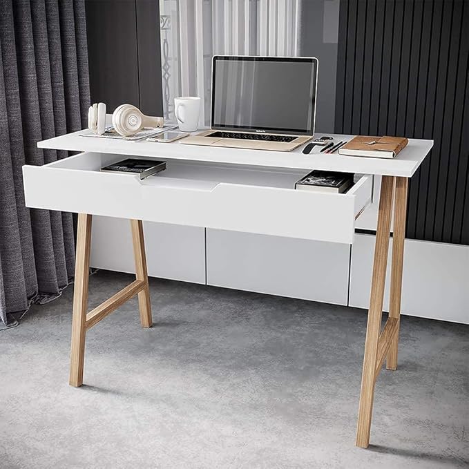 Modern Design Parma Small Desk for Bedroom White Writing Desk 42 Inch with Drawer by Crafts and Comfort