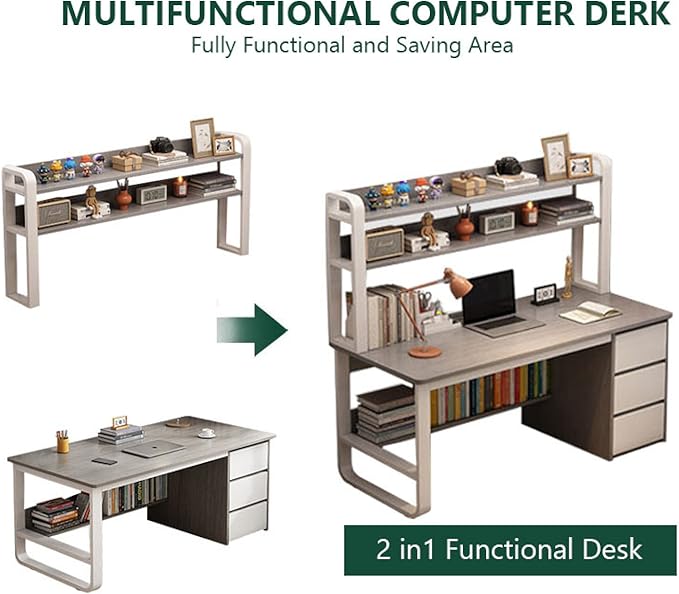 Computer Desk with Hutch and BookshelfHome Office Desk with 3 Drawer Industrial Study Writing Table Workstation for Home and Office(39 Inch Gray)