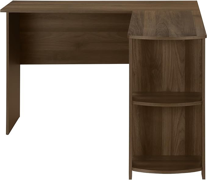 Pemberly Row L-Shaped Corner Computer Desk 47 in Laminate Wood Top Dark Walnut Finish Built-in Storage with Cubbies Space-Saving Home Office Desk for Dorm Room or Study