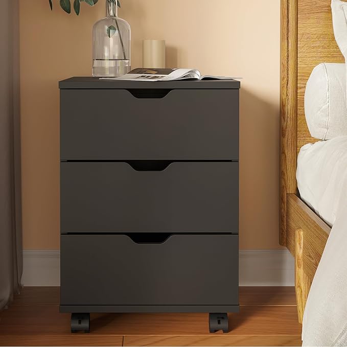 3 Drawer Mobile File Cabinet with Casters Under Desk Vertical Filing Cabinet for Home Office Organizer Letters/Legal/A4 (Black)