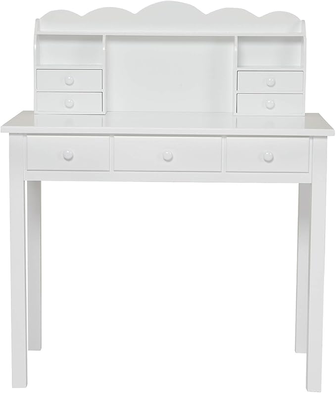 ADORNEVE Writing Desk with 7 Drawers Home Office Desk with Hutch Student Desk Study Table Small White Desks Solid Pine Wood Legs