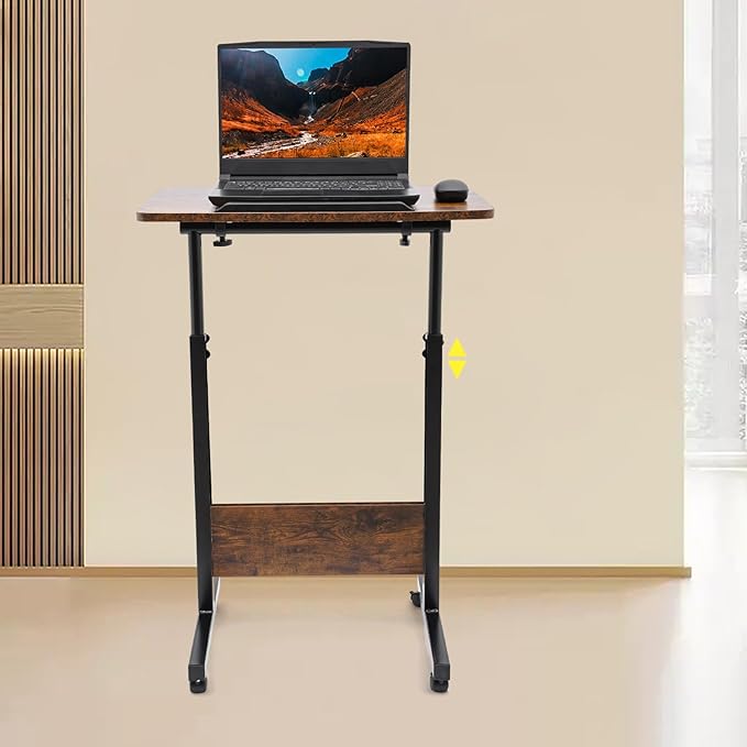Standing Desk Floor Mount Standing Desk Portable Laptop Desk Adjustable Height 32-47 Inch Rolling Computer Standing Desk Home Office Desks with Wheels for Living Room Study Office