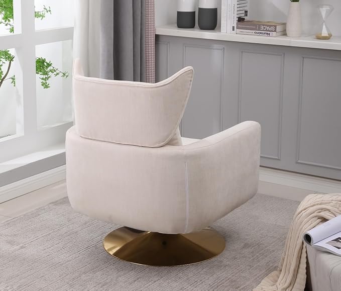 Swivel Accent Chair Armchair Classic Mid-Century 360 Degree Swivel Sofa ChairUpholstered Accent ChairTeddy Fabric Leisure Chair for Living RoomBedroom Office (Beige + Linen)