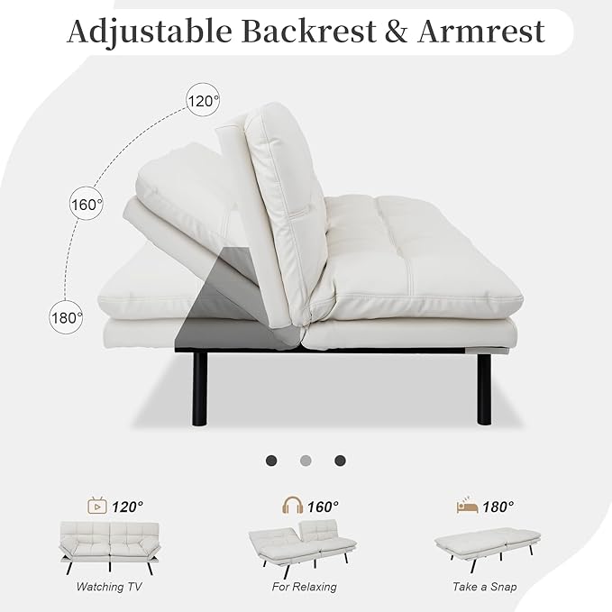 Futon Sofa Bed Convertible Memory Foam Foldable Couch Modern Sleeper Loveseat with Adjustable Armrests&ampBackrests for Small Spaces Office Studio Apartment Dorm Bonus Room