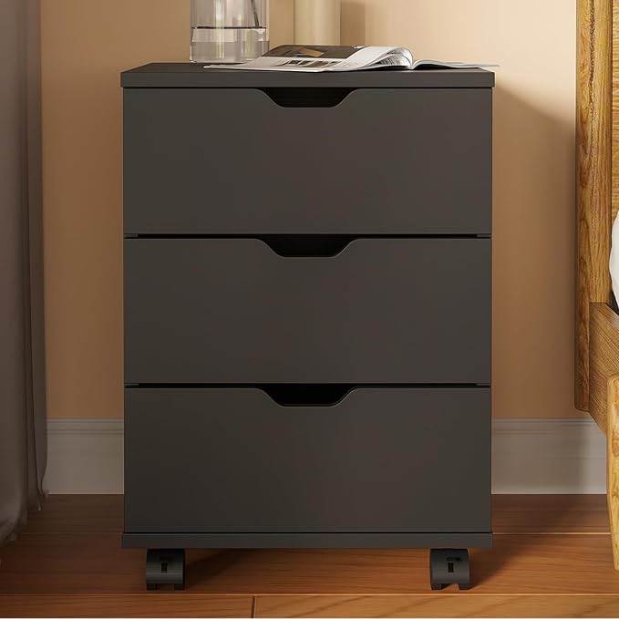 3-Drawer Mobile File Cabinet with Wheels Rolling Under Desk Wood Storage Cabinet Vertical Filing Organizer with Locking Casters for Home &amp Office (Fully AssembledBlack)