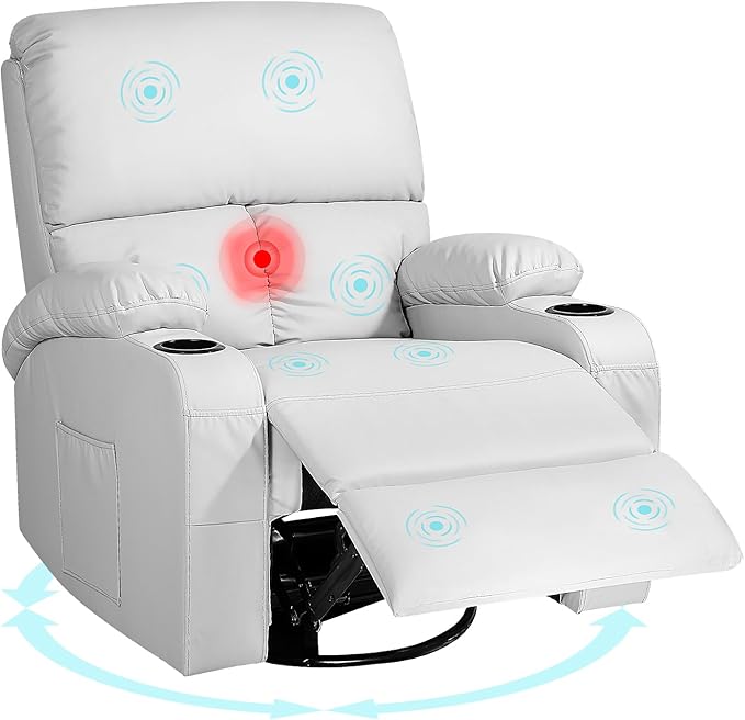 LEVELEVE Rocking Recliner Chair Massage Rocker Recliner Chair with Vibration Massage and Heat 360° Swivel Recliner Chairs Living Room Bedroom Nursery RV Grey