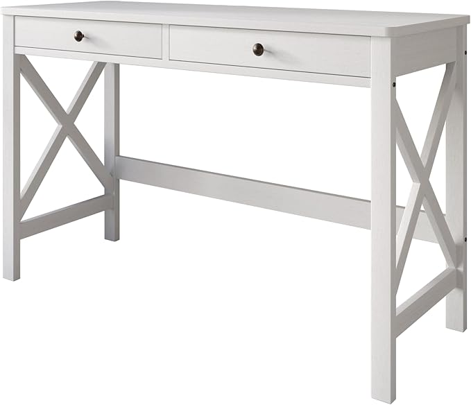 HOME DESIGN Beatrice Solid Wood Writing Desk 47.2 Inches Modern Home Office Desk with Spacious Tabletop &amp Built-in Storage Drawers Durable Design Easy Assembly White