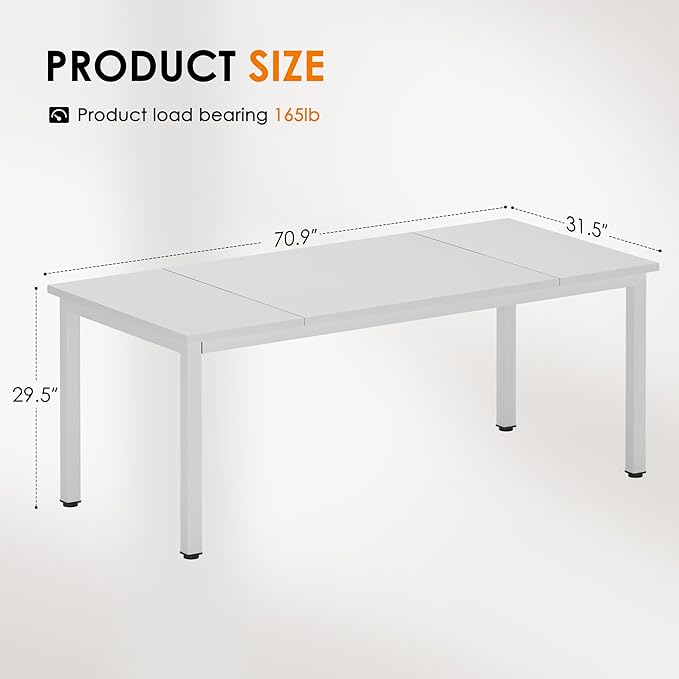DlandHome Computer Desk Large Executive Office Desk Computer Table Study Writing Workstation for Home OfficeWhite70.8 x 31.5 inch