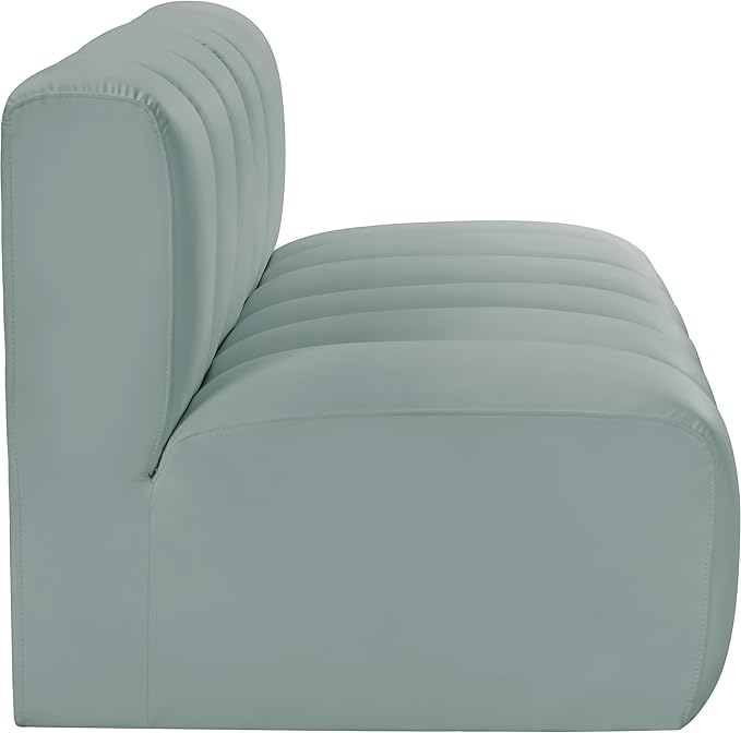 Meridian Furniture 101Mint-S2A Arc Collection Modern | Contemporary Modular Sofa with Soft Mint Green Vegan Leather Deep Channel Tufting Modular 60 W x 31 D x 30 H Mint