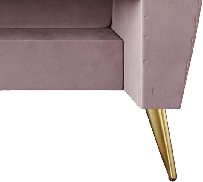 HOME DESIGN Scarlett Glam Velvet Flared Arm 3-Seater Sofa with Channel Tufting 4 Throw Pillows Gold Metal Legs Pink