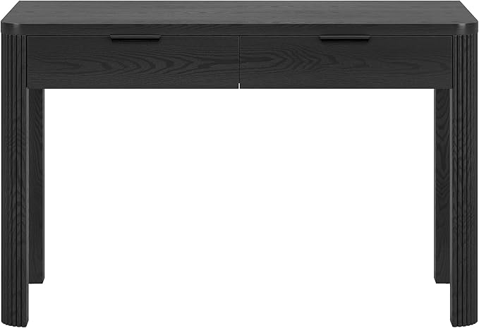Henn&ampHart 48 Fluted Modern Rectangular Wooden Home Office Desk Computer Desk Writing Table with Ribbed Legs and 2 Storage Drawers for Bedroom Living Room or Home Office Natural Black