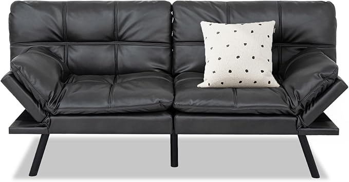 MUUEGM Convertible Futon Sofa Bed Memory Foam Futons Couch Bed 71 Adjustable Backrests and Armrests Sleeper Sofa Modern Love Seat Couch Bed for Living Room Small Space Office Matte Black