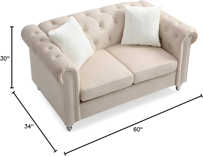 Glory Furniture Raisa Velvet Loveseat in Beige