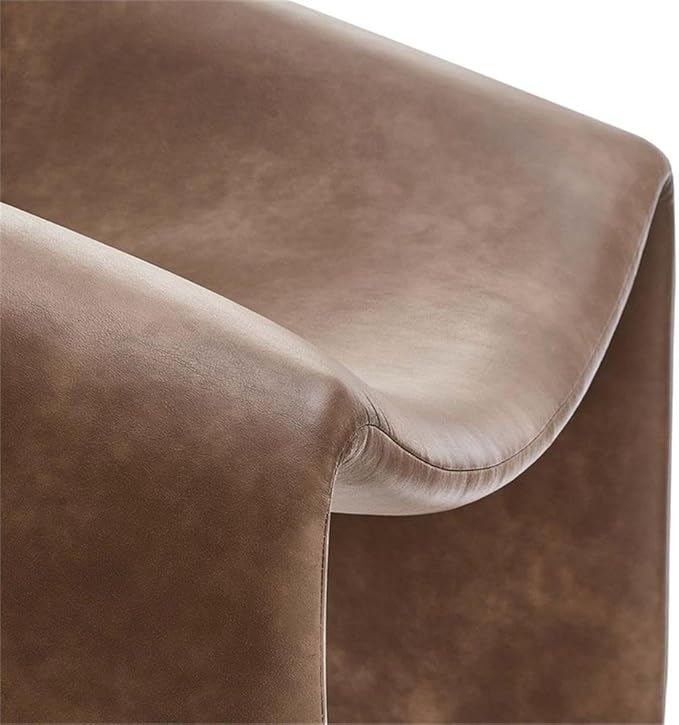 Pemberly Row Modern Fabric Accent Chair Vegan Leather Upholstery Dense Foam Padding Tubular Metal Frame Brown Finish Non-Marking Floor Glides Fully Assembled Living Room or Home Office Seating