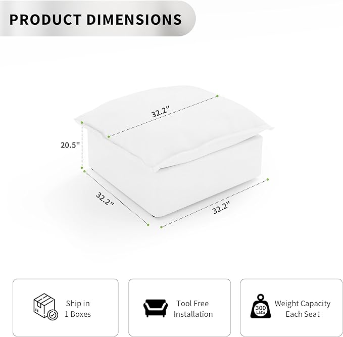 Waterproof OttomanDown Filled Comfort FootrestModular Sectional Cloud Sofa for Living RoomRemovable Washable Covers Couch for ApartmentWhite
