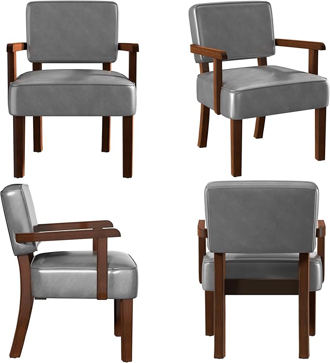 Accent Chair PU Leather Oversized Living Room Chairs with Soft Seat and Armrests Armchair for Bedroom Dinning Reading and Waiting Rooms (Leather Gray)