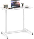 Giantex Mobile Standing Desk Height Adjustable Computer Desk with Wheels &amp Aluminum Frame C Shaped Sofa Side Table Portable Laptop PC Workstation Compact Rolling Desk for Small Space (White)