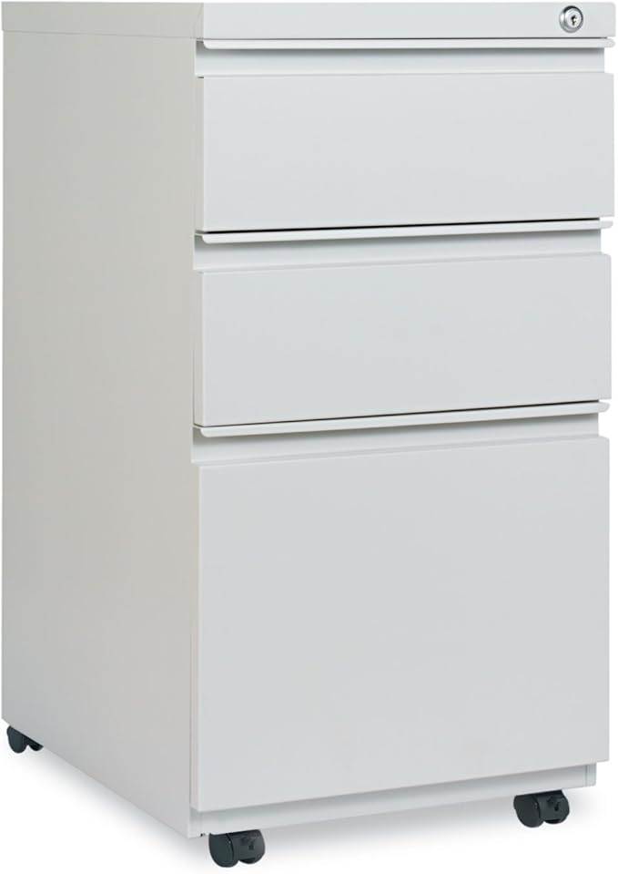 Alera PBBBFLG Three-Drawer Pedestal File with Full-Length Pull 14 7/8 x 19 1/8 Light Gray