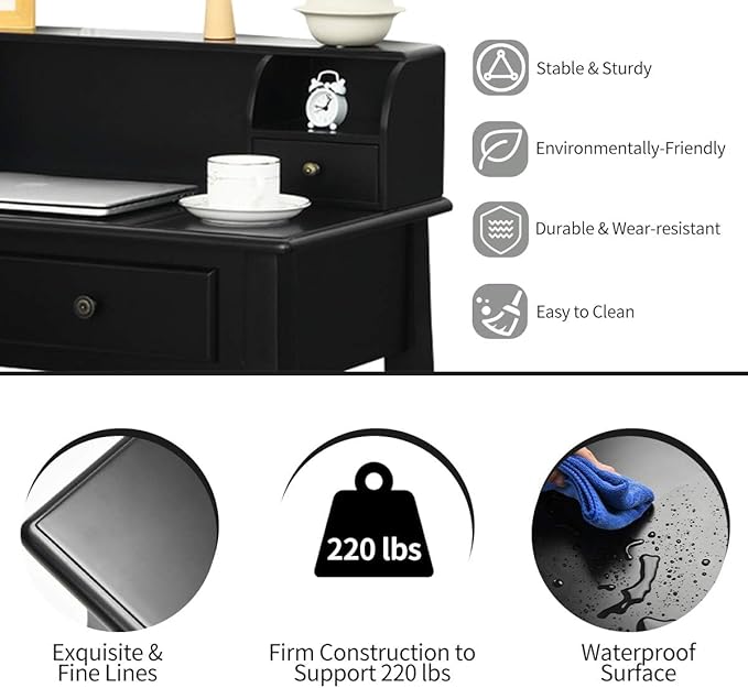 Giantex Writing Desk with 4 Drawers Removable Floating Organizer 2-Tier Mission Home Computer Vanity Desk for Apartment Small Space (Black)