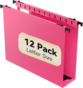 Extra Capacity Plastic Hanging File Folder Letter Size12 Pack Reinforced Hang Folders with Heavy Duty 2 Inch ExpansionPink Hanging File Folder Designed for Bulky Files