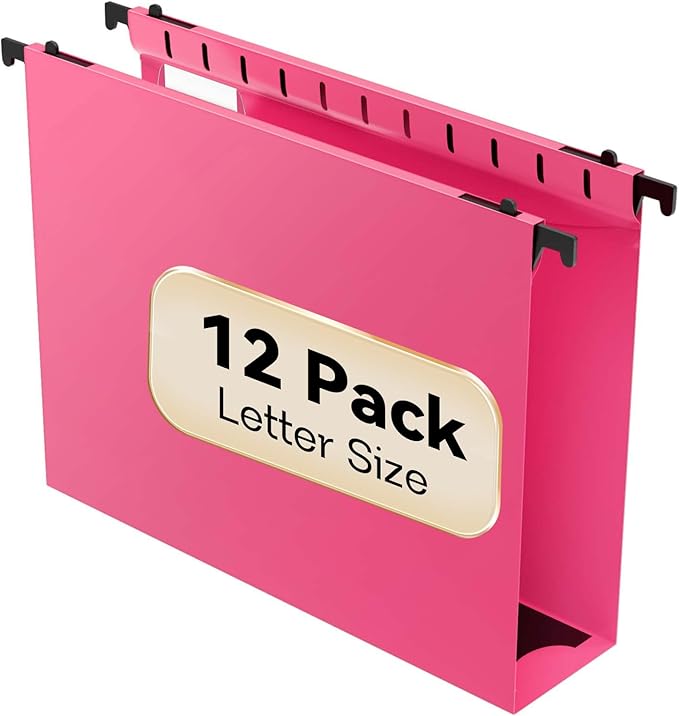 Extra Capacity Plastic Hanging File Folder Letter Size12 Pack Reinforced Hang Folders with Heavy Duty 2 Inch ExpansionPink Hanging File Folder Designed for Bulky Files