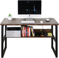 Computer Study Desk with Bookshelf Large Home Office Desk with Storage and Shelf Industrial Study Writing Drawing Table with Space Saving Design Modern Simple Style Laptop Table